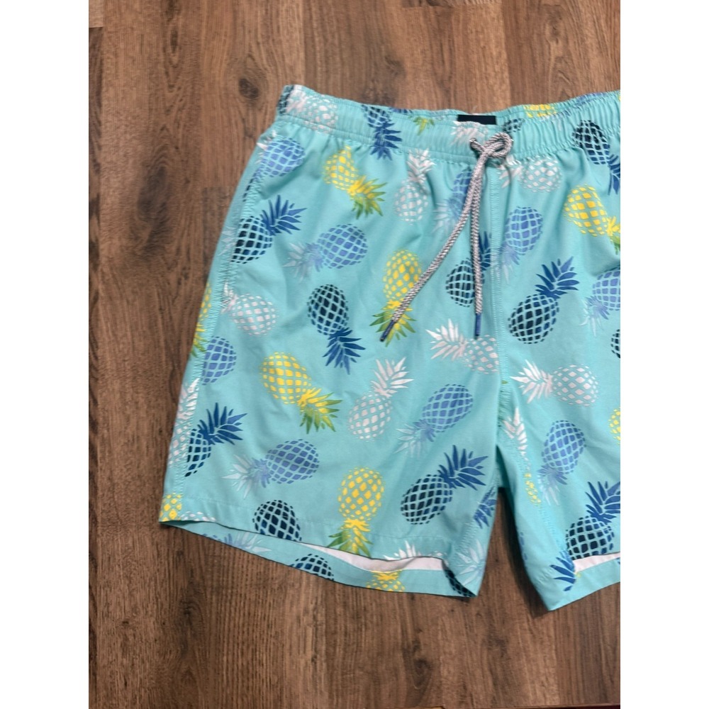 Rainforest Shorts Mens Medium Swim Trunks Blue Green Yellow Tie Waist Pineapples - Picture 3 of 14